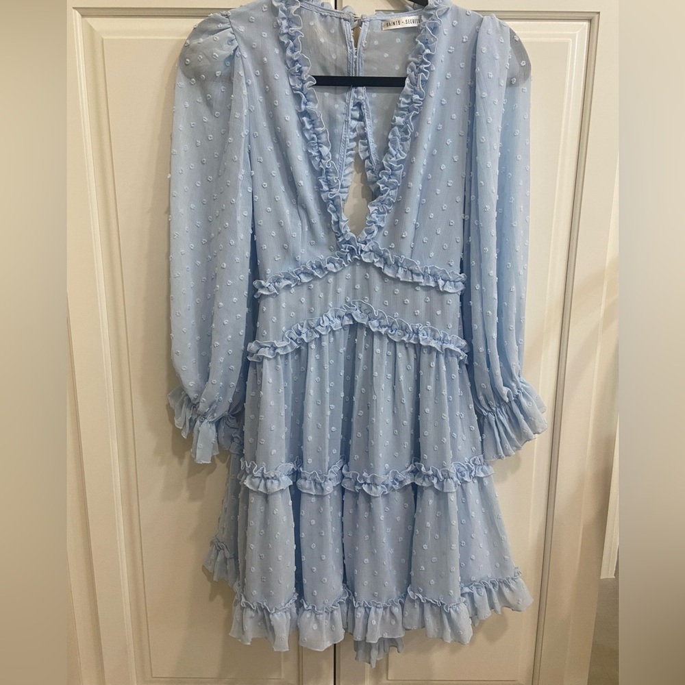 Saints+Secrets boutique dress, blue, long sleeve, beautiful details, size small